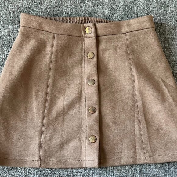 Forever 21 Tan Camel Faux Suede Elastic Waist Skirt Size 9/10 - Picture 1 of 12